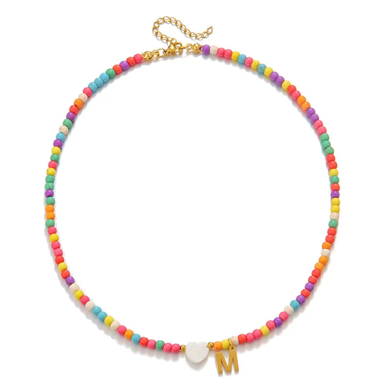 Bohemian Perlen-Design Choker Halskette mit Initiale & Herz