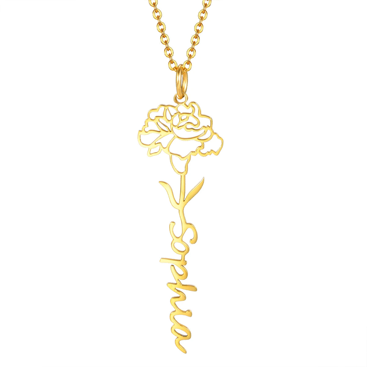 January carnation birth flower name necklace