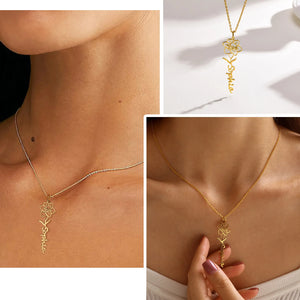 Birth Flower Name Necklace worn in gold