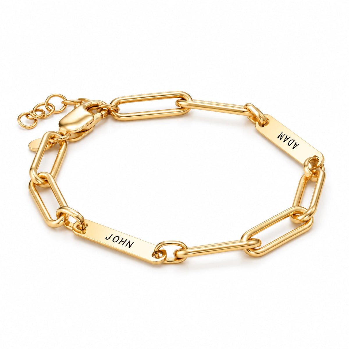 Paperclip Bracelet with Engraved Names Gold