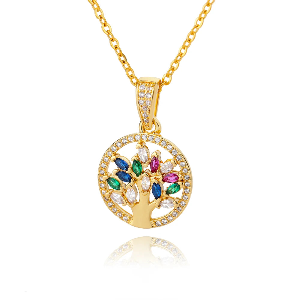 Gold Tree of Life Multi-Sparkling Pendant Necklace