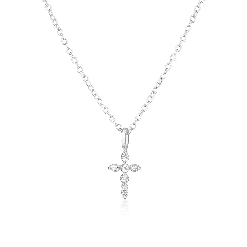 Kleine Funkelnde Kreuzanhänger Halskette Silber