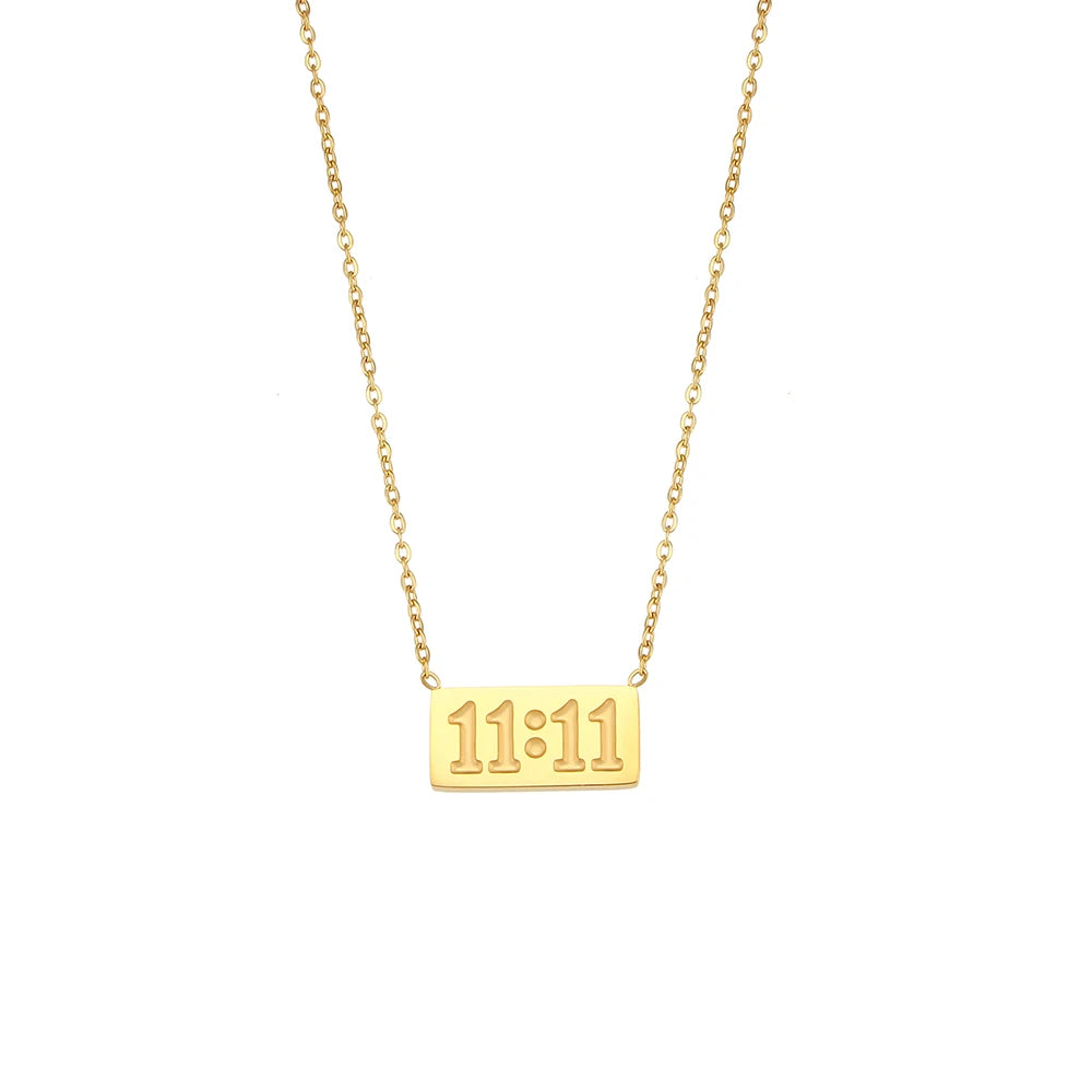 11:11 Zahl Rechteckiger Anhänger Halskette Gold