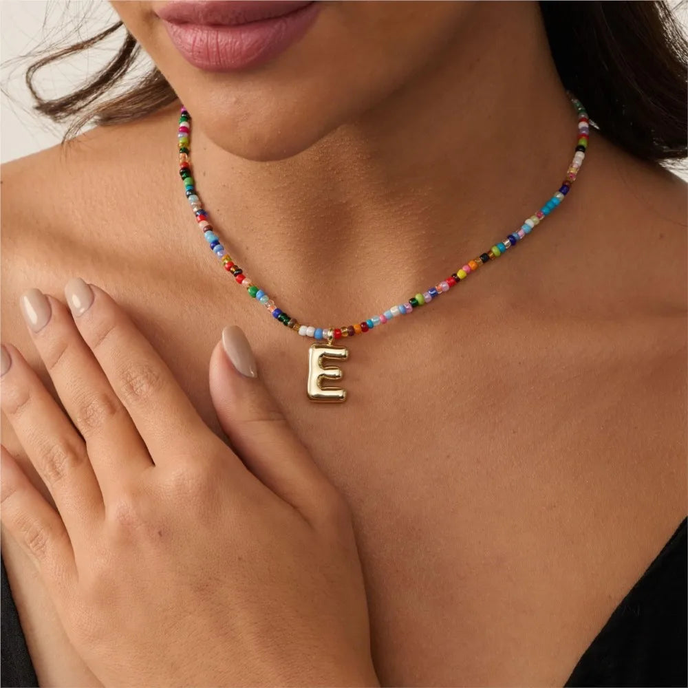 Beaded Initial Necklace Bohemian Choker