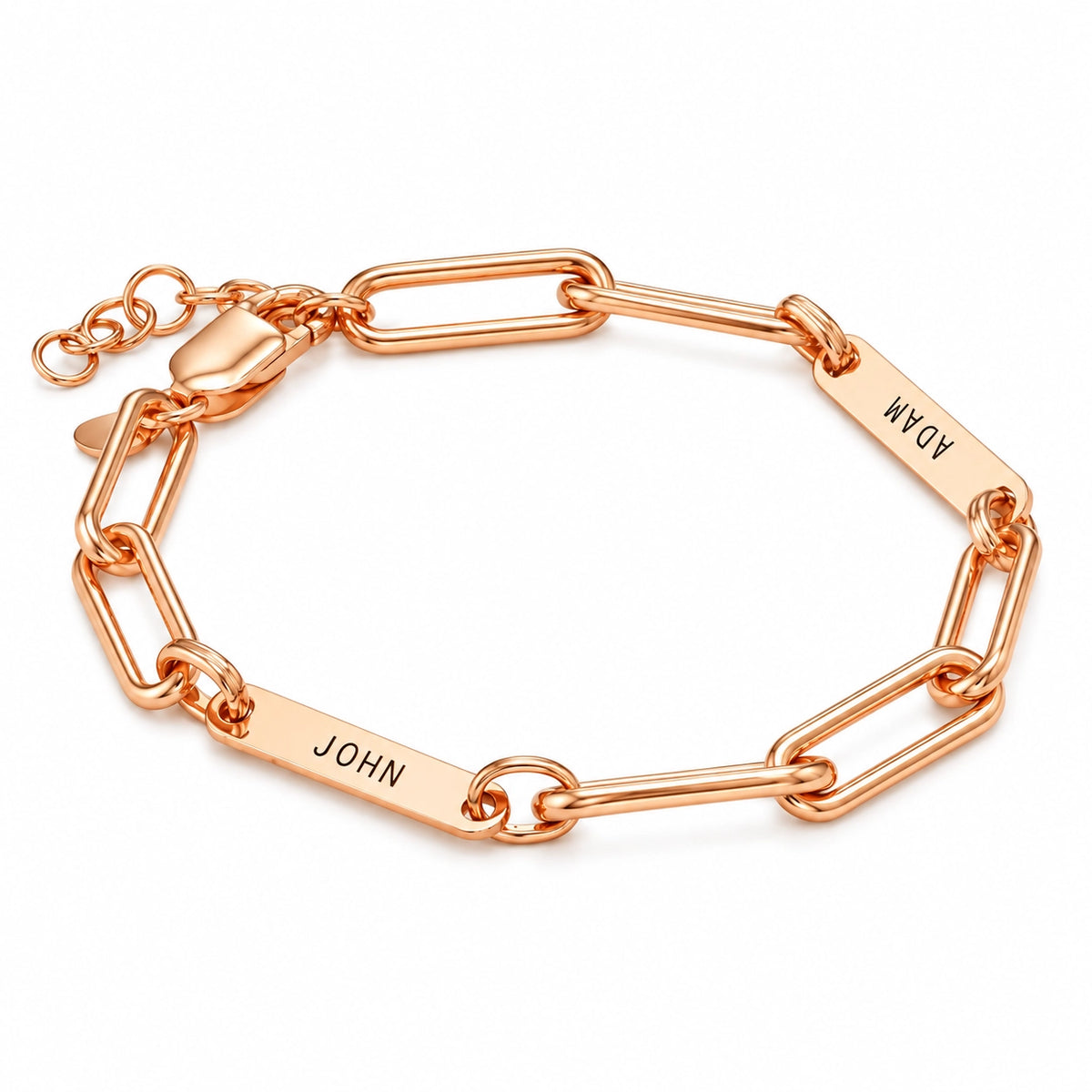 Paperclip Bracelet with Engraved Names Rose Gold