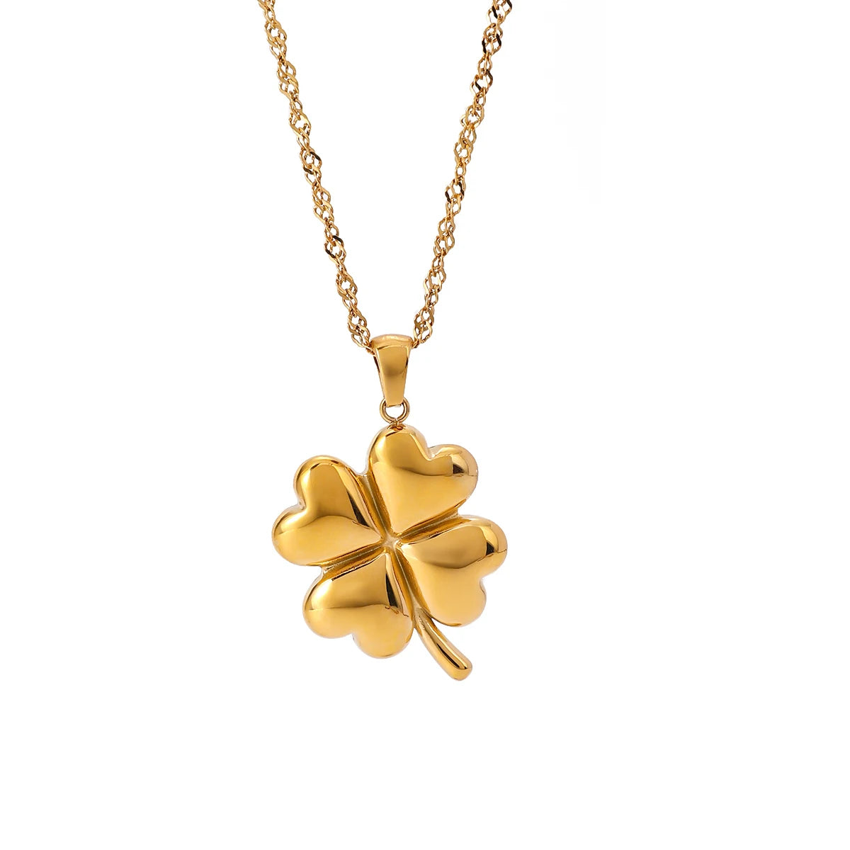 Glücks-Kleeblatt Herzanhänger Halskette 18K Gold