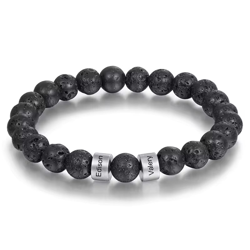 Lavasteen Kralen Armband met Gravering Heren