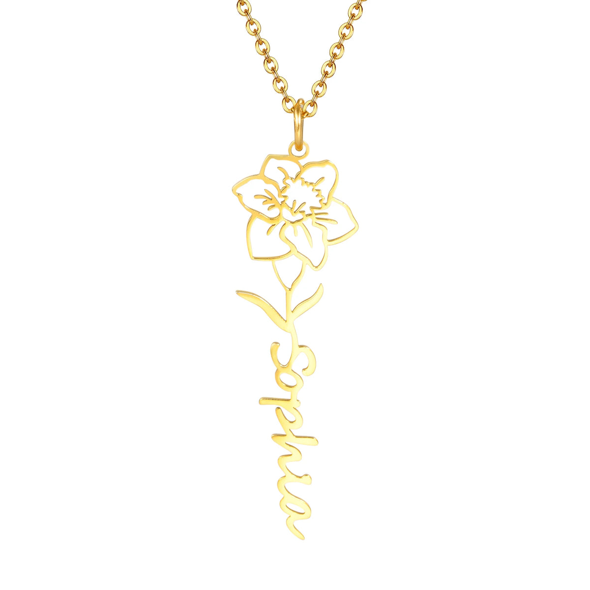 March daffodil birth flower name necklace