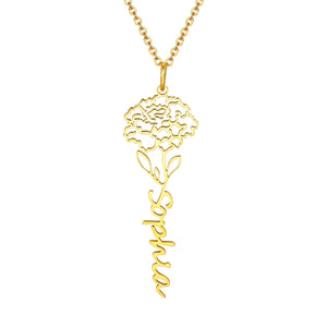 October marigold birth flower name necklace