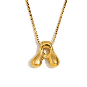 Gold Bold Bubble Initial Pendant Necklace with A Letter Pendant