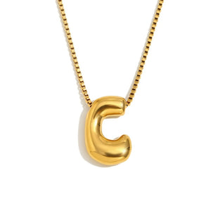 Gold Bold Bubble Initial Pendant Necklace with C Letter Pendant