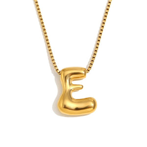 Gold Bold Bubble Initial Pendant Necklace with E Letter Pendant