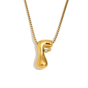 Gold Bold Bubble Initial Pendant Necklace with F Letter Pendant