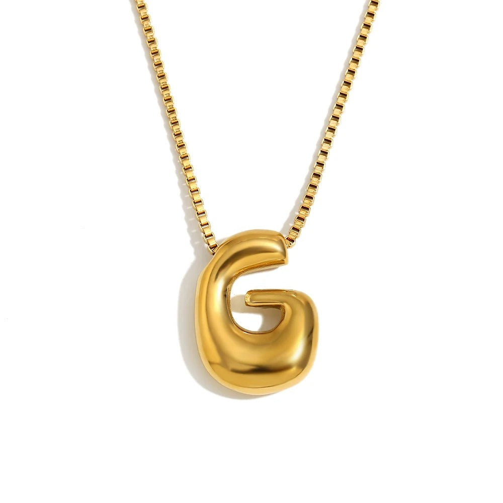 Gold Bold Bubble Initial Pendant Necklace with G Letter Pendant