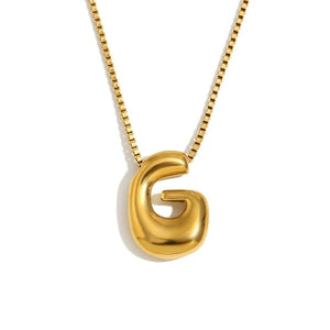 Gold Bold Bubble Initial Pendant Necklace with G Letter Pendant