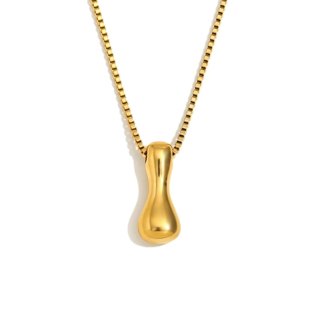 Gold Bold Bubble Initial Pendant Necklace with I Letter Pendant
