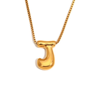 Gold Bold Bubble Initial Pendant Necklace with J Letter Pendant