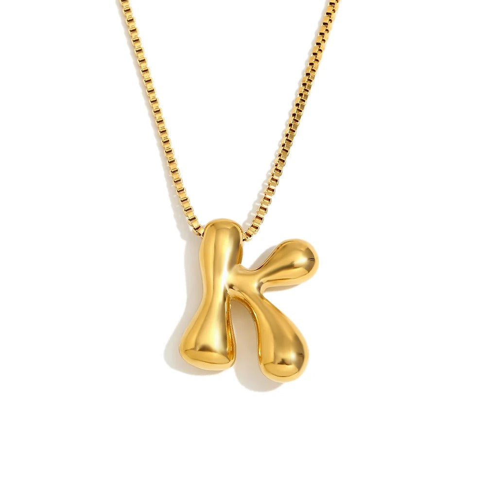 Gold Bold Bubble Initial Pendant Necklace with K Letter Pendant
