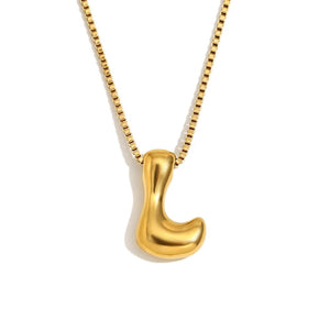 Gold Bold Bubble Initial Pendant Necklace with L Letter Pendant