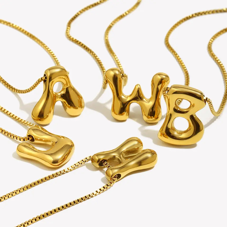 Bold Bubble Initial Pendant Necklace Gold letter variants