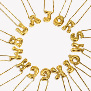 Bold Bubble Initial Pendant Necklace Gold multiple letter variants arranged in a circle
