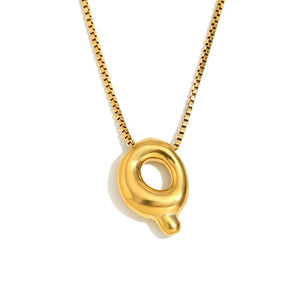 Gold Bold Bubble Initial Pendant Necklace with Q Letter Pendant