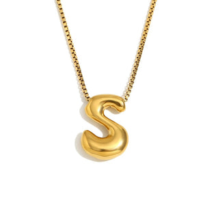 Gold Bold Bubble Initial Pendant Necklace with S Letter Pendant