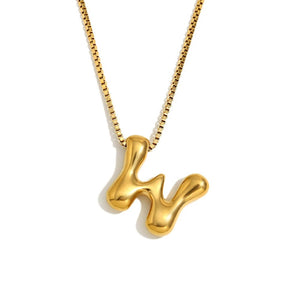 Gold Bold Bubble Initial Pendant Necklace with W Letter Pendant