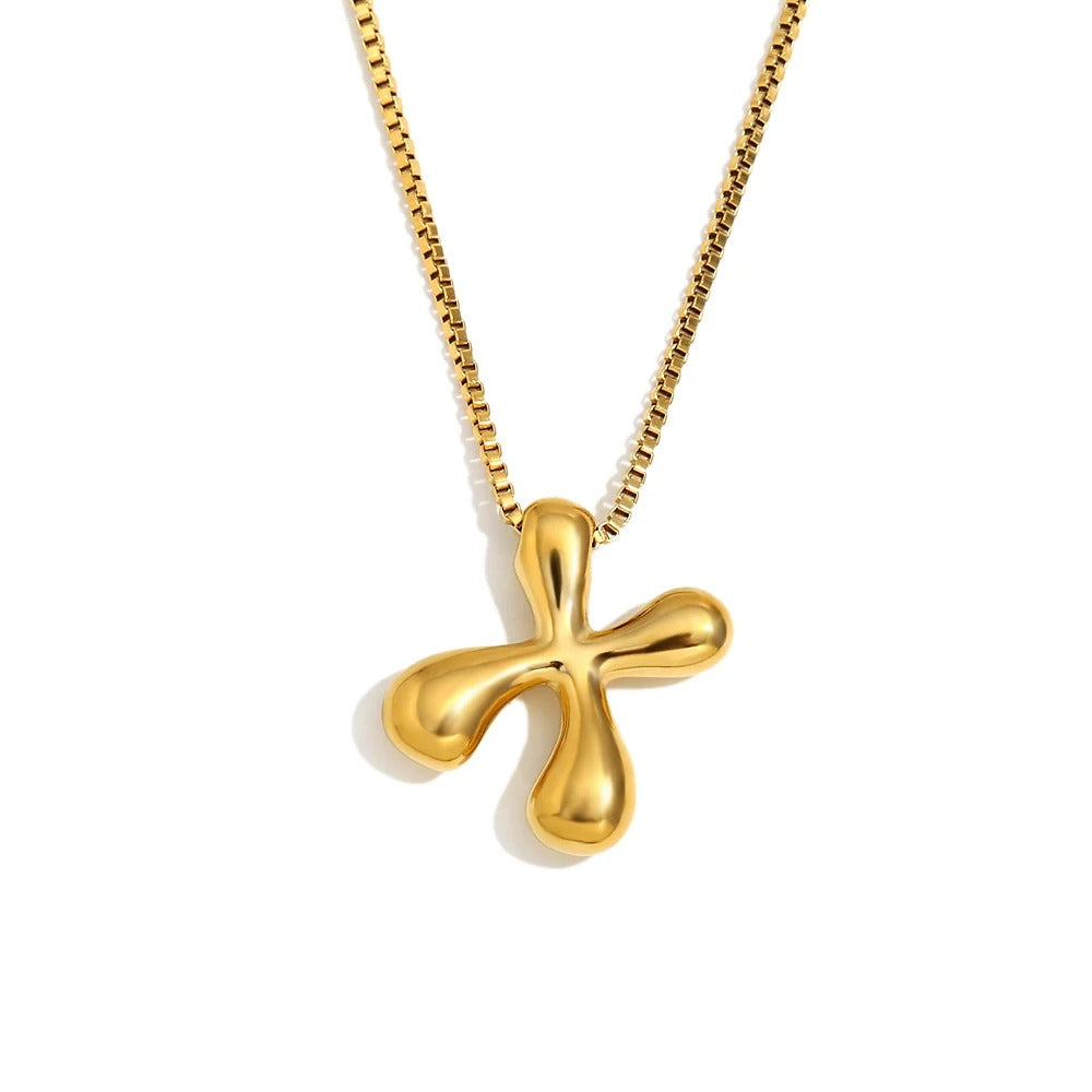 Gold Bold Bubble Initial Pendant Necklace with X Letter Pendant