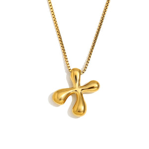 Gold Bold Bubble Initial Pendant Necklace with X Letter Pendant
