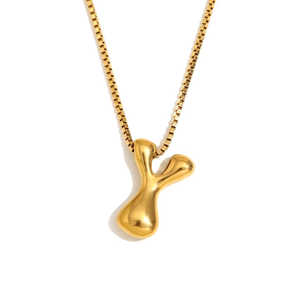 Gold Bold Bubble Initial Pendant Necklace with Y Letter Pendant