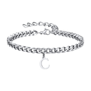 Silver Cuban link initial bracelet with the letter C