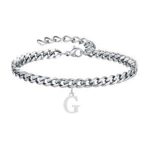 Silver Cuban link initial bracelet with the letter G