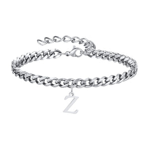 Silver Cuban link initial bracelet with the letter Z