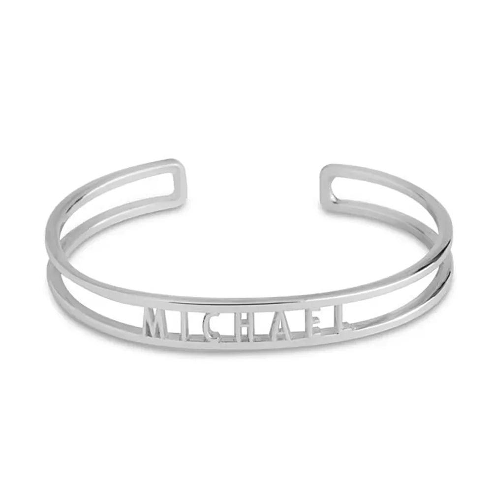 Silver name cuff bracelet with the cut-out name Michael