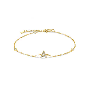 Gold dainty initial bracelet with the letter A