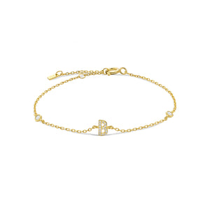 Gold dainty initial bracelet with the letter B