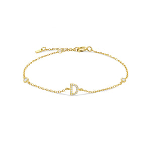 Gold dainty initial bracelet with the letter D