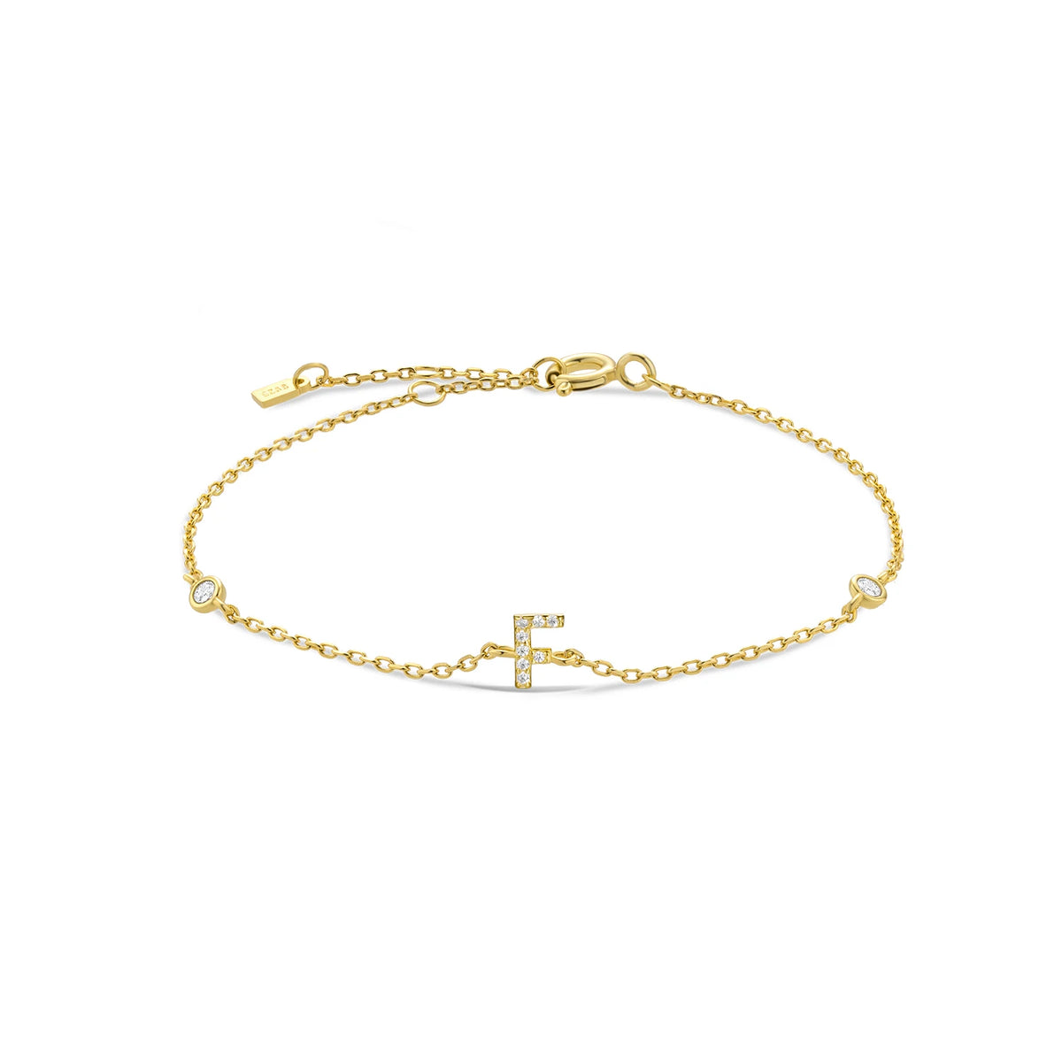 Gold dainty initial bracelet with the letter F