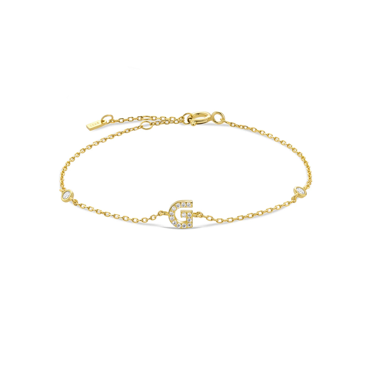 Gold dainty initial bracelet with the letter G