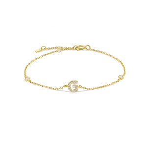 Gold dainty initial bracelet with the letter G
