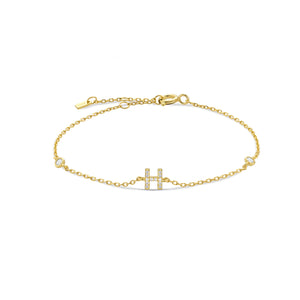 Gold dainty initial bracelet with the letter H