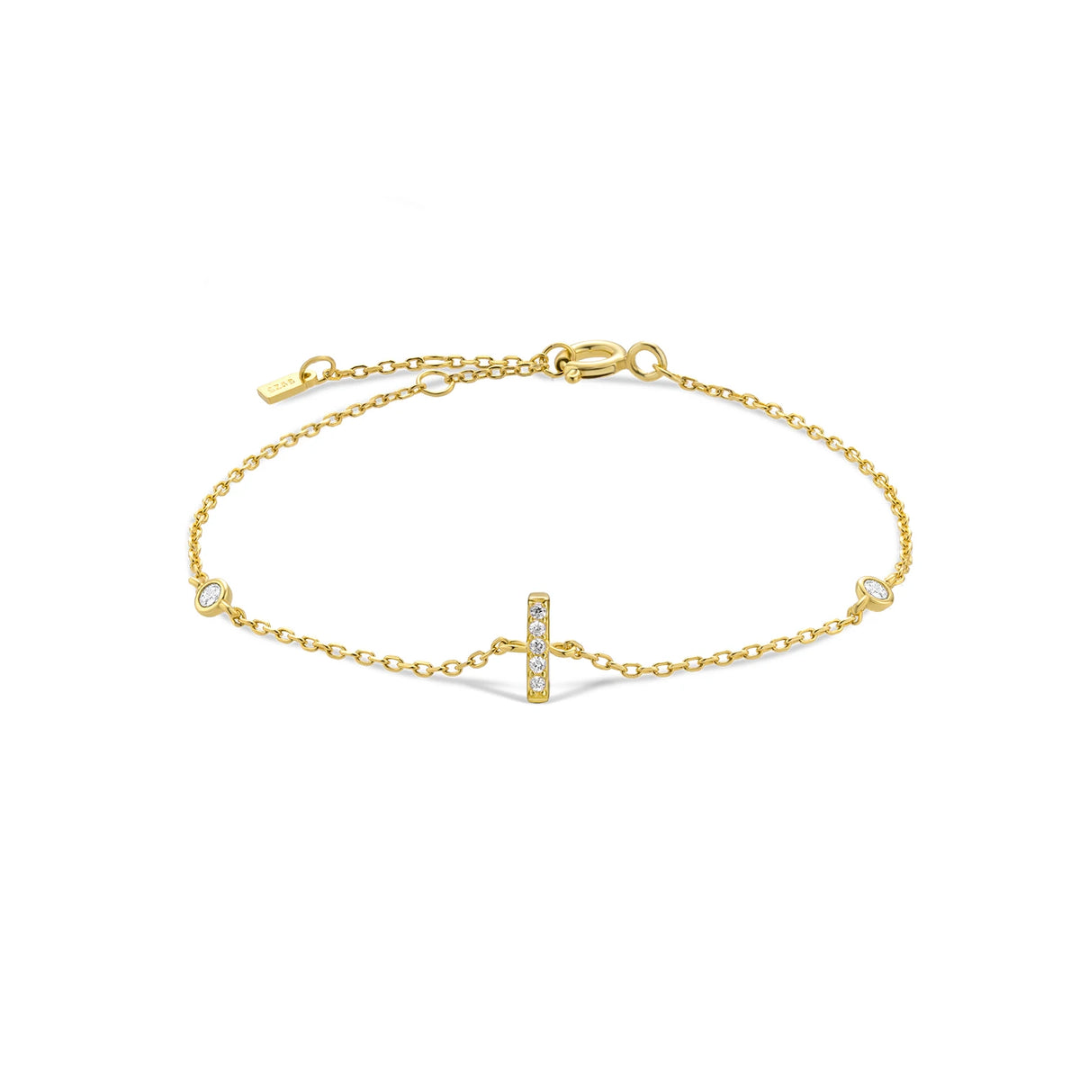 Gold dainty initial bracelet with the letter I