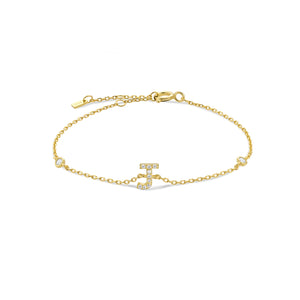 Gold dainty initial bracelet with the letter J