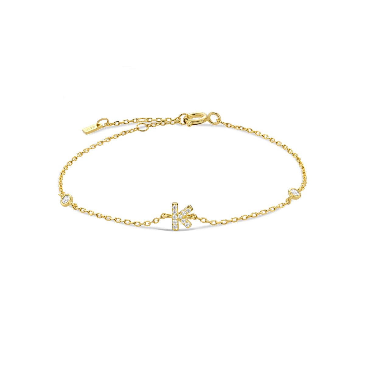 Gold dainty initial bracelet with the letter K