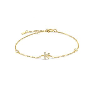Gold dainty initial bracelet with the letter K
