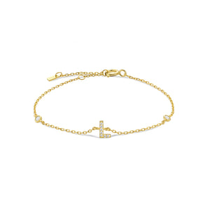 Gold dainty initial bracelet with the letter L