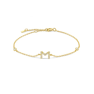 Gold dainty initial bracelet with the letter M