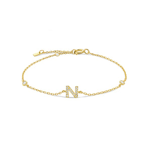 Gold dainty initial bracelet with the letter N
