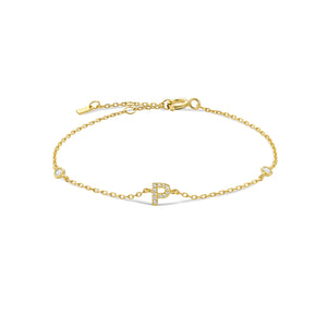 Gold dainty initial bracelet with the letter P